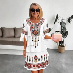 National style lady's v-neck five-quarter sleeves